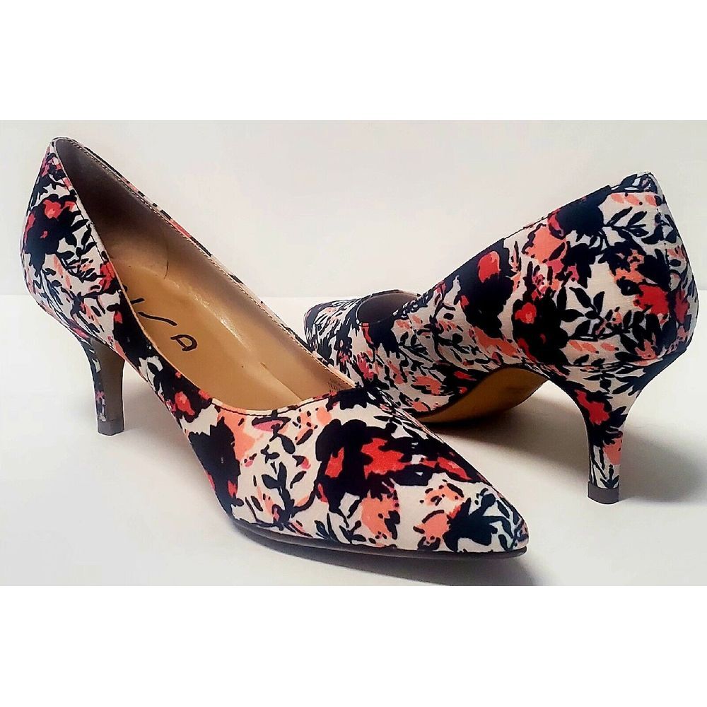 UNISA Uncalley 2 Floral Print Heeled Pump Shoes WOM 6M Navy/Coral/Peach/White